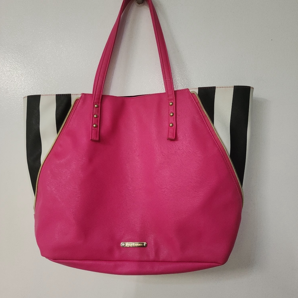 Juicy Couture Hot Pink with Black Striped Sides Women's Tote Bag